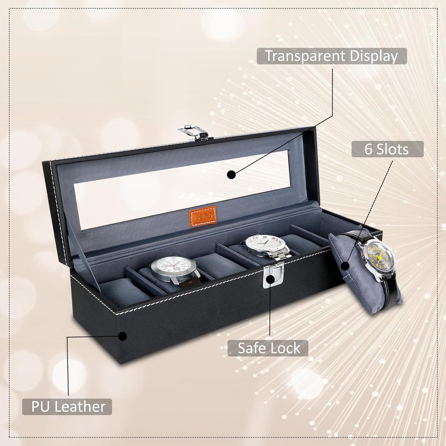 Watch Box Organizer Case In 6 Slots Of Watches For Men And Women