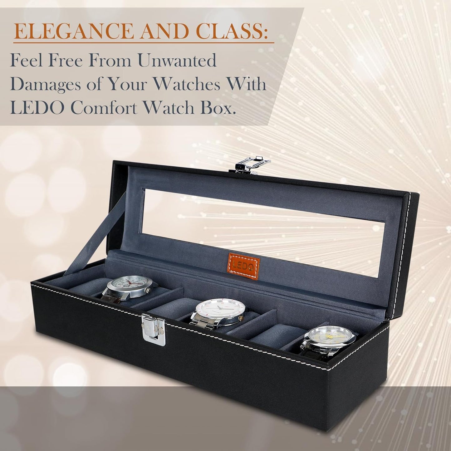 Watch Box Organizer Case In 6 Slots Of Watches For Men And Women