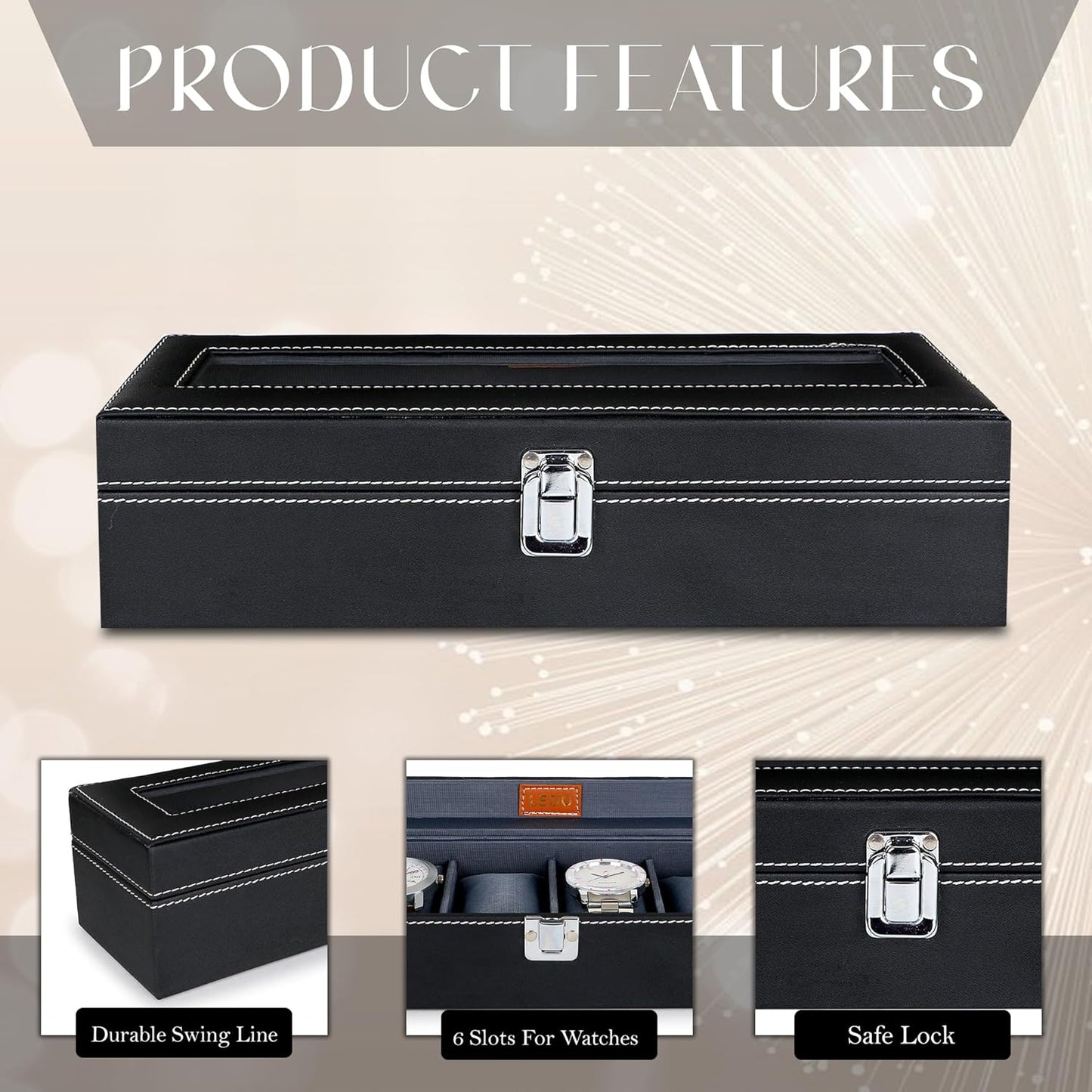 Watch Box Organizer Case In 6 Slots Of Watches For Men And Women