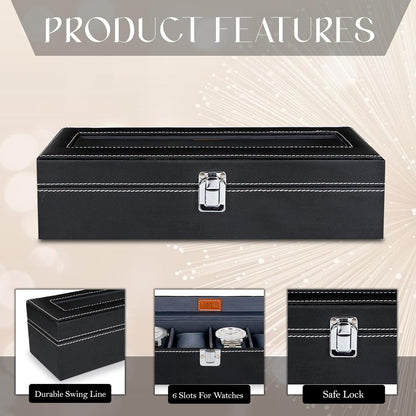Watch Box Organizer Case In 6 Slots Of Watches For Men And Women