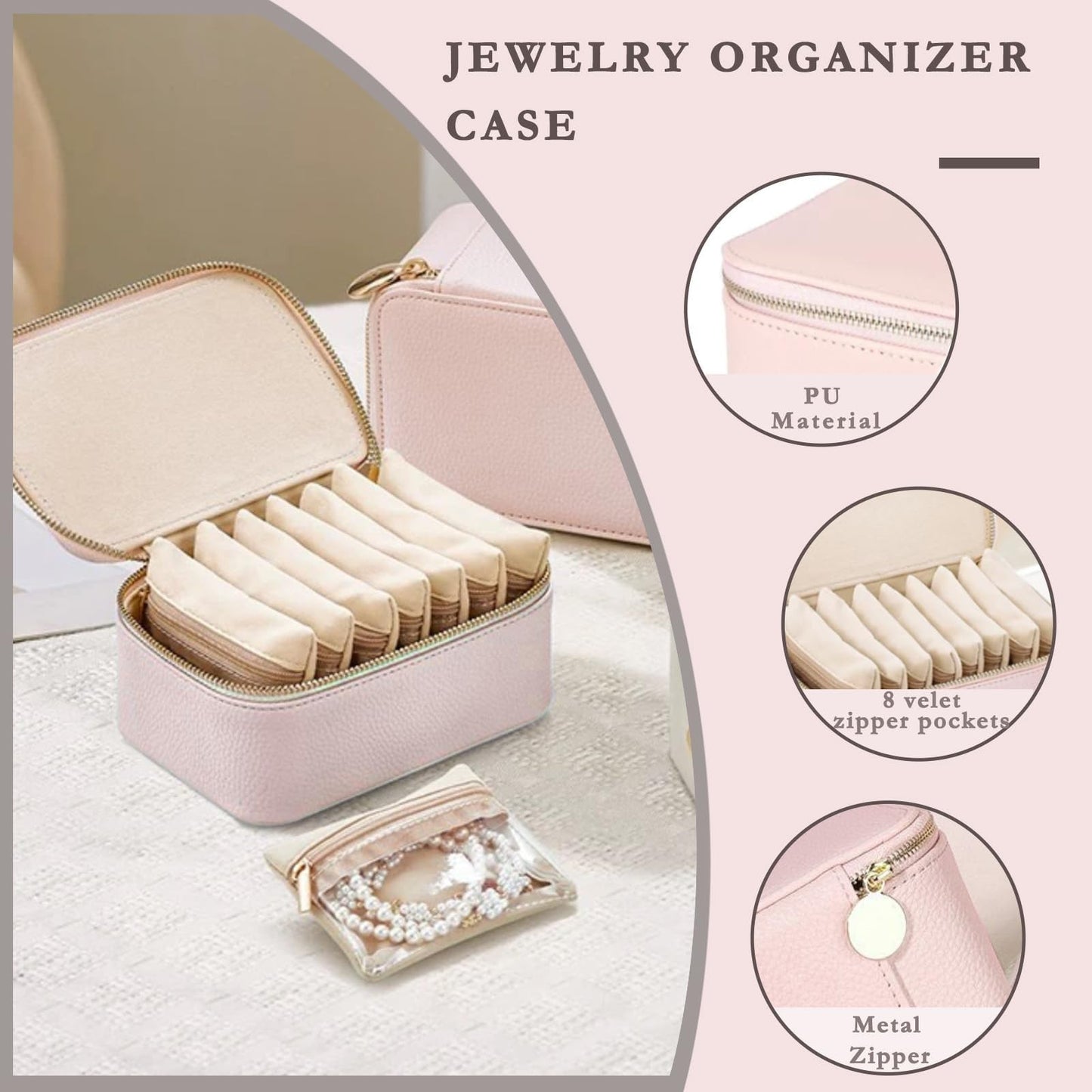 Portable Jewellery Organizer Bag with Zipper Bags