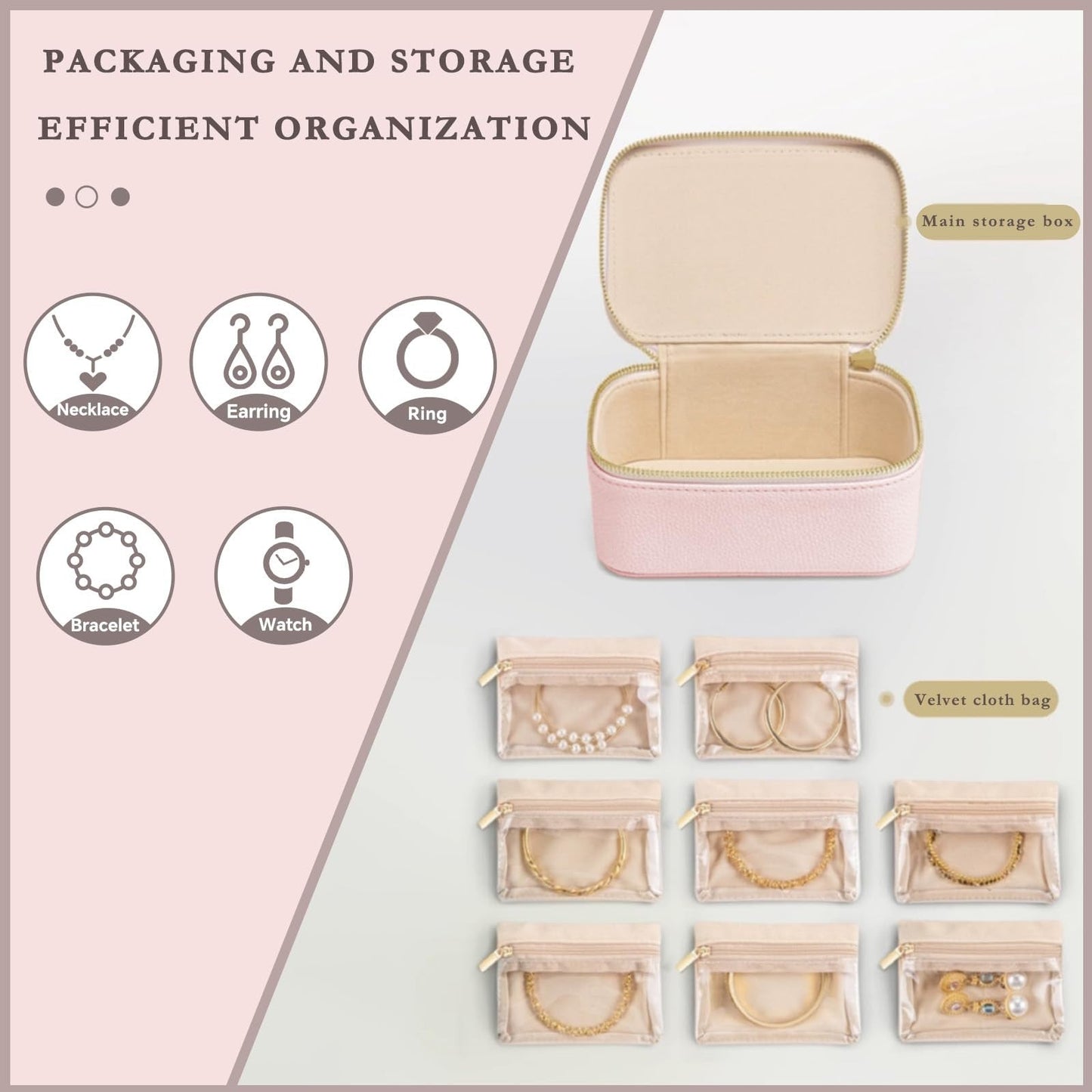 Portable Jewellery Organizer Bag with Zipper Bags