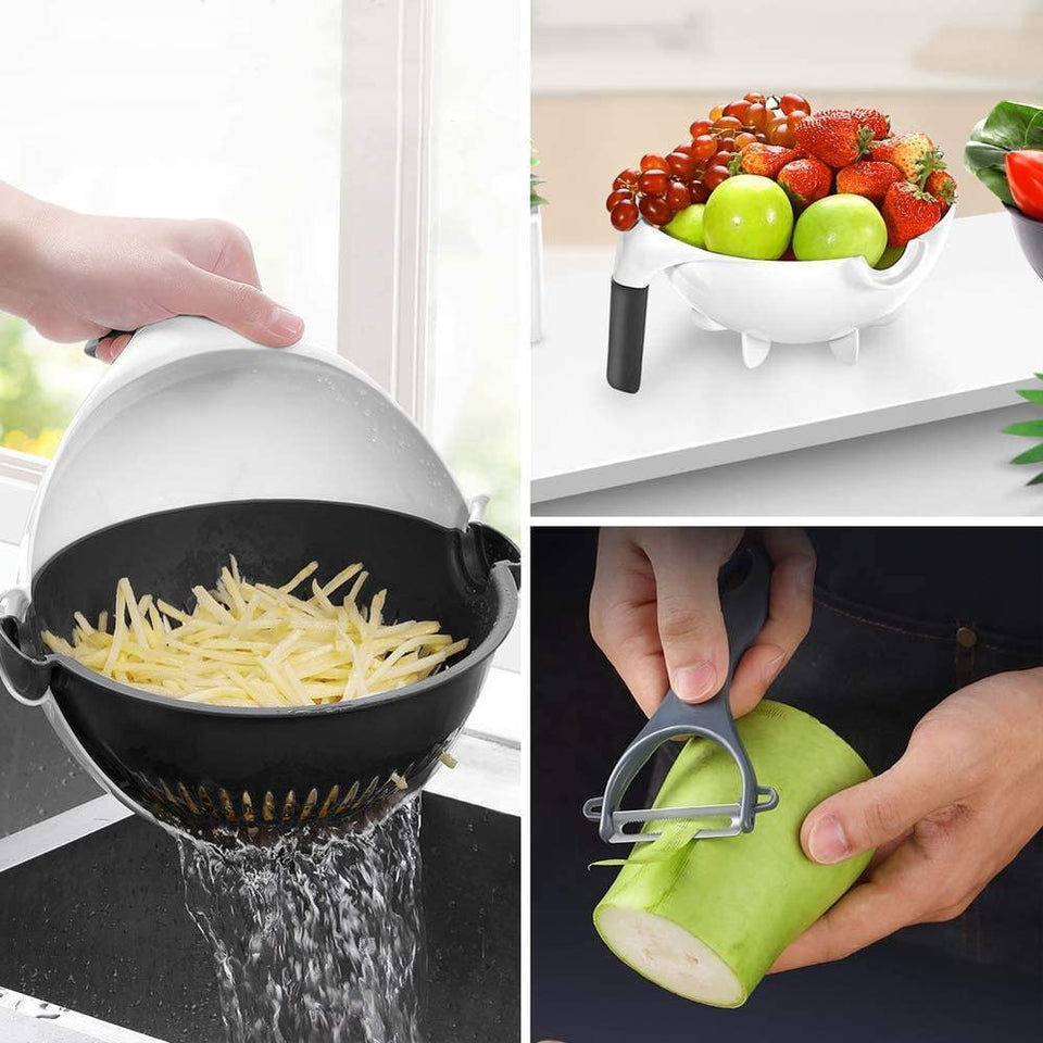 9-IN-1 Multi-Functional Vegetable Cutter With Rotate Draining Basket